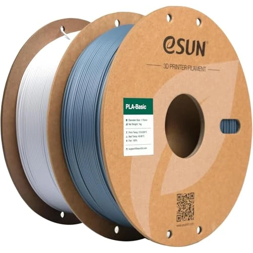 Tijdelijke aanbieding: eSUN PLA filament 1.75mm, PLA Basis 3D printer filament dimensionale nauwkeurigheid +/- 0.03mm, 1KG per spoel, 2 spoelen Snel PLA Filament voor 3D Printers, Grijs+Koud Wit van 29.97 EUR naar 20.38 EUR (korting 32%)