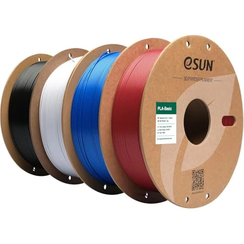 eSUN PLA Filament 1.75mm, PLA Basic 3D Printer Filament Dimensional Accuracy +/- 0.05mm, 1KG per Spool, 4 Spools 3D Printing Filament,Fire Engine Red+Blue+Cold White+Black