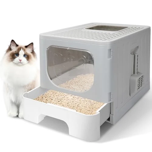 Offerta a tempo: Nobleza Lettiera per Gatti Chiusa, Lettiera Toilette Chiusa Pieghevole con Coperchio, con Vassoio Estraibile e Paletta, 48.5 x 38.5 x 38.2 cm - 8% da 38.99 € a 35.99 €