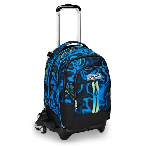 Zeitlich begrenztes Angebot: Seven Detach Schulranzen mit Trolley-Funktion, Rucksack mit Rollen, zum Ziehen, für Schule Sport Freizeit, ab 1. Klasse, 3 in 1, mit Trinkflaschenfach, mit kleinem Rucksack, für Kinder, blau-schwarz von 129.90 € auf 129.90 € (
