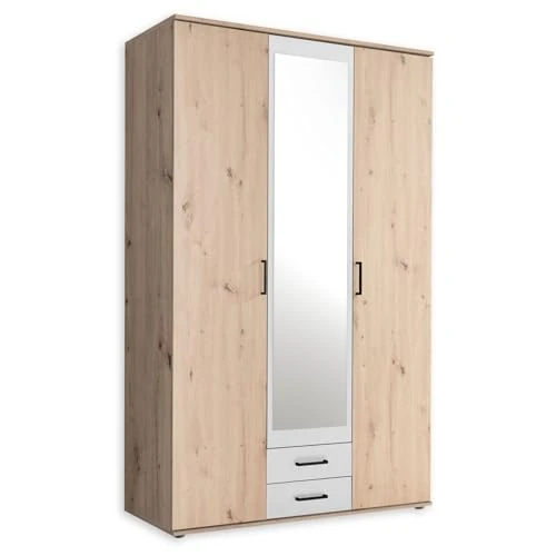 Chicago Elegant Wardrobe with Lots of Storage Space - Versatile Hinged Door Cupboard in Artisan Oak Look and White Inserts - 120 x 197 x 54 cm (W x H x D)