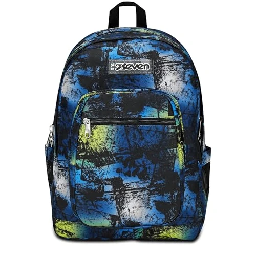Seven Freethink Schoolrugzak, blauw geel, jongens, dubbele rugzak met USB-ondersteuning, laptop- of tablettas en drinkfles, middelgrote en hogere rugzak, jongens, Blauw, Eén maat, Rugzak