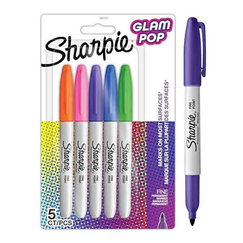 Offre limitée : Sharpie Glam Pop Marqueurs permanents | Pointe fine pour des détails audacieux | Couleurs assorties | 5 feutres marqueurs de 11.00 € à 9.20 € (16% de remise)