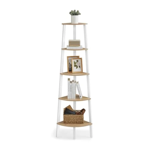 Offerta a tempo: VASAGLE Libreria Angolare a 5 Ripiani, Scaffale ad Angolo, Portaoggetti, Porta Piante per Soggiorno, Stile Industriale, Struttura in Acciaio, Rovere Naturale e Bianco Opaco LLS35Y01 - 27% da 49.99 € a 36.54 €