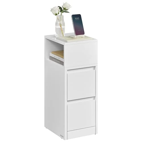 Offre limitée : VASAGLE Kailyn Collection - Table de Chevet Étroite, Table d’Appoint, 2 Tiroirs et Compartiment Ouvert, Montage à Gauche ou à Droite, Chambre, Salon, Blanc Nuage LET656W01 de 47.99 € à 39.47 € (18% de remise)