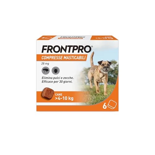 FRONTPRO 6 Compresse Masticabili Antiparassitario per Cani di Peso > 4-10 kg Protegge da Pulci e Zecche, Antipulci in Confezione da 6 Compresse da 28.3 mg di Afoxolaner