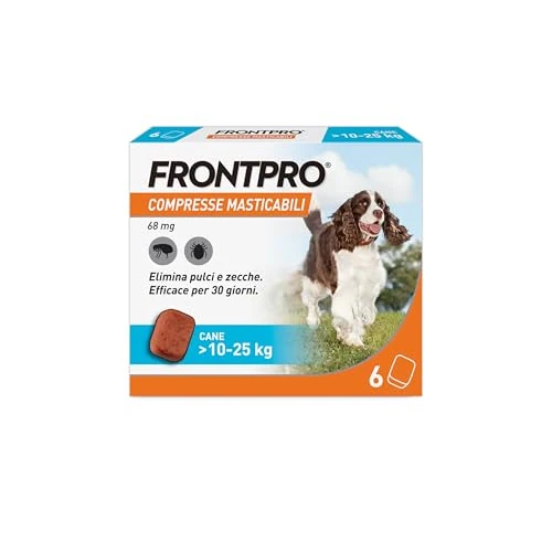 FRONTPRO 6 Compresse Masticabili Antiparassitario per Cani di Peso > 10-25 kg Protegge da Pulci e Zecche, Antipulci in Confezione da 6 Compresse da 68 mg di Afoxolaner