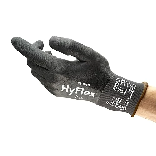 Ansell HyFlex 11-849 Multi-purpose Work Gloves for Light Duties in Nitrile Foam, Grip and Comfort Technologies, for Industrial, Automotive, Home-improvement Operations, Black, Size XL (1 Pair)