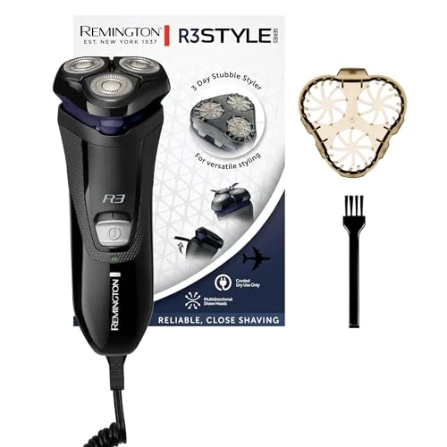 Offerta a tempo: Remington Rasoio Elettrico Barba R3 Style Series Rotary Shaver, Rasoio Elettrico a Testine Rotanti, Lame Flessibioli a Doppia Traccia, Styler per Barba, R3002 - 50% da 50.00 € a 24.99 €