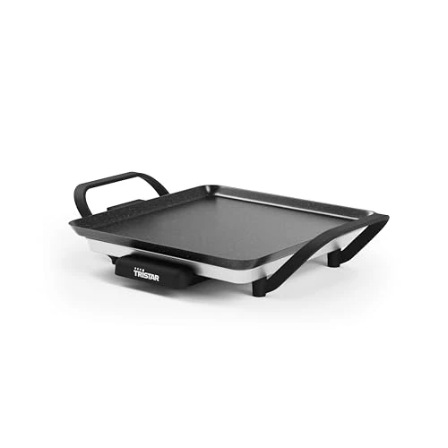 Tristar Table Grill Slim M - Plaque de cuission surface de cuisson de 28 x 28 cm - Thermostat réglable - Revêtement antiadhésif - Bac à graisse amovible - Facile à nettoyer - BP-2666