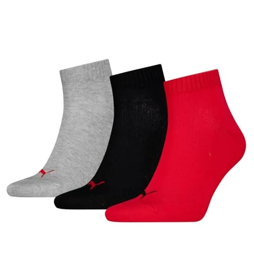 PUMA Unisex Quarter Plain, Calcetines Unisex adulto, Negro/Rojo, 43-46