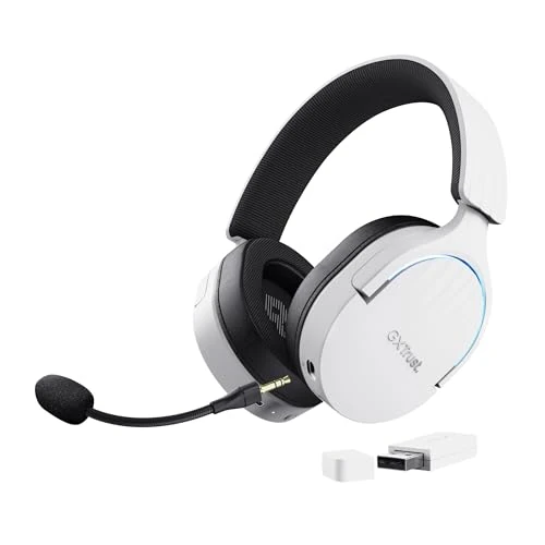 Trust Gaming GXT 491W Fayzo Wireless Gaming Headset Bluetooth + 2.4 GHz Dual Connection, 7.1 Surround Sound, 22hr Battery, RGB Over Ear Wireless Headphones with Microphone PC PS5 PS4 Switch - White