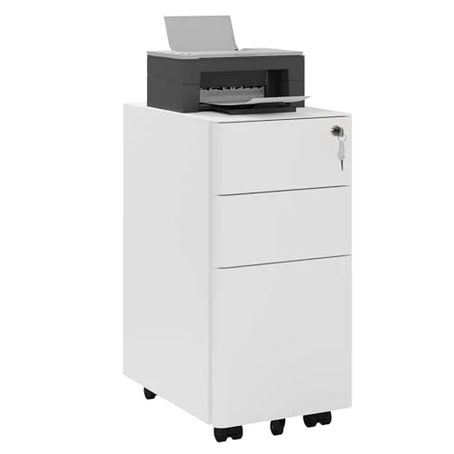 Oferta limitada: WOLTU Cajonera de Oficina Móvil, Archivador de 3 Cajones, Cajonera Metalica con Ruedas, Mueble Oficina, Organizador con Cerradura y Llave para Cartas y Documentos, Blanco, 30x45x60 cm, ASK10ws de 116.99 EUR a 116.99 EUR (ahorro 0%)