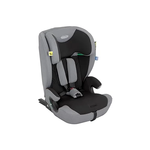Graco Energi™ i-Size R129 Kindersitz, Autositz vorwärtsgerichtet ab 15 Monaten bis ca. 12 Jahre (76-150 cm), 5-Punkt-Gurtsystem, ISOFIX und Tether, Installation mit Fahrzeuggurt, grau/schwarz, Meteor