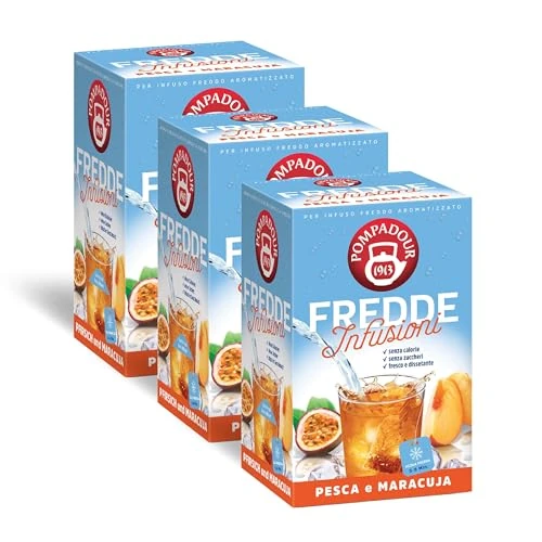 Offerta a tempo: Pompadour, Fredde Infusioni Pesca & Maracuja, 54 Filtri (3 Confezioni da 18 Filtri), Dolce e Dissetante, Ideale nelle Giornate Estive, Senza Lattosio, Glutine e Allergeni - 0.00% da 14.99 € a 14.99 €