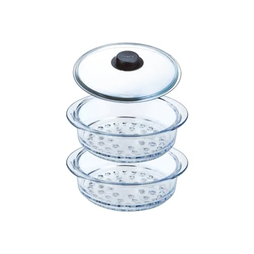 Tijdelijke aanbieding: Pyrex - Dubbele 20cm Stoommand en deksel met knop - Stoomkoken - Borosilicaatglas - Made in France (2 stoommand) van 41.99 EUR naar 41.99 EUR (korting 0%)