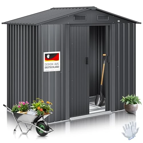 KESSER® Abri de Jardin XL en métal de 4,2 m³ avec Fondation, Gants de Travail, 182 x 118 x 186 cm, 2 Portes coulissantes, Abri à Outils, Armoire, Toit à pignon, abri de Jardin, Anthracite