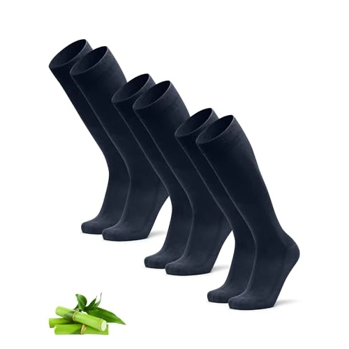 DANISH ENDURANCE Knee-High Bamboo Dress Socks, Knee Length Long Socks, Super Soft, Men & Women, 3 or 6 Pack, Navy, 43-47