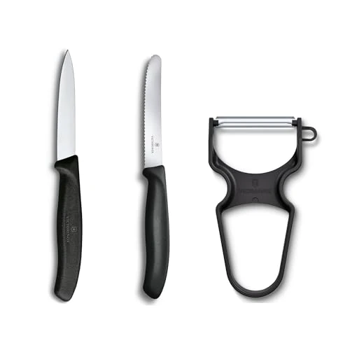 Limited-time offer: Victorinox Swiss Classic Paring Knife Set, 3 Pieces, Including Tomato Knife with Serrated Edge, Vegetable Knife, and Peeler, Dishwasher Safe, Black from 11.81 GBP to 11.81 GBP (save 0%)