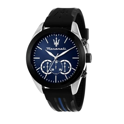 Oferta ograniczona: Maserati Zegarek męski, chronograf, analogowy, stalowy pasek, kolekcja Traguardo - R8871612044, czarny, niebieski, 45.00, pasek z 249.00 EUR na 199.90 EUR (znizka 20%)