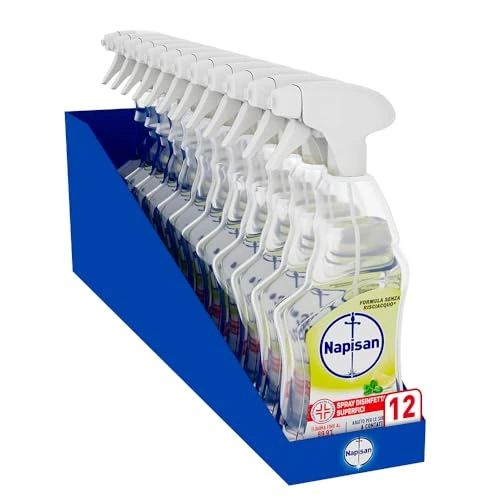 Offerta a tempo: Napisan Spray Disinfettante Multisuperfici Limone e Menta, Confezione da 12x740 ml di Disinfettante Spray, Spray da 740 ml - 21% da 36.33 € a 28.68 €