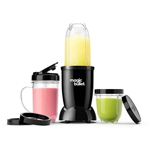 Magic Bullet, frullatore elettrico, tritatutto, frullatore smoothie, frullatore, Tritatutto, Multifunzione, Potenza 200W, Bicchiere da 500ml, 300ml, 560ml Nero, MBR10B