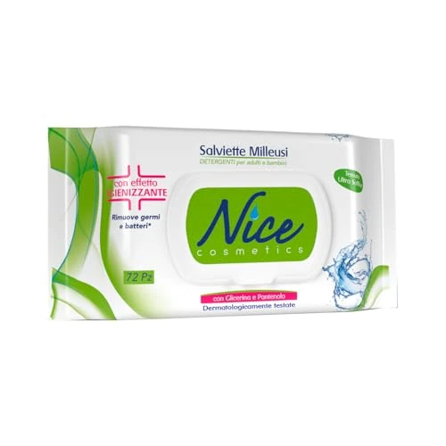 Nice Hygienising Wipes – Removes Germs and Bacteria – Fresh and Moisturizing on the Skin with Glycerin and Panthenol – Size: Pack of 72 Wipes