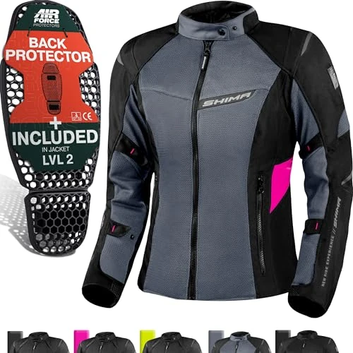 SHIMA RUSH Giacca Moto Donna con Protezioni Estiva | AIRFORCE Paraschiena | Giacchetta da Moto Impermeabile 4 Stagioni Tuta Pantaloni Touring (Rosa, Donna, Giubbotto, Taglia L)