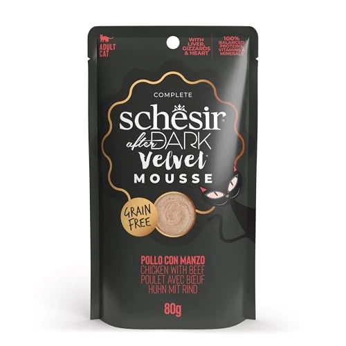 Schesir After Dark, kip smaak met rundvlees in mousse, compleet natvoer voor volwassen katten (Bustine 12 à 80 g)