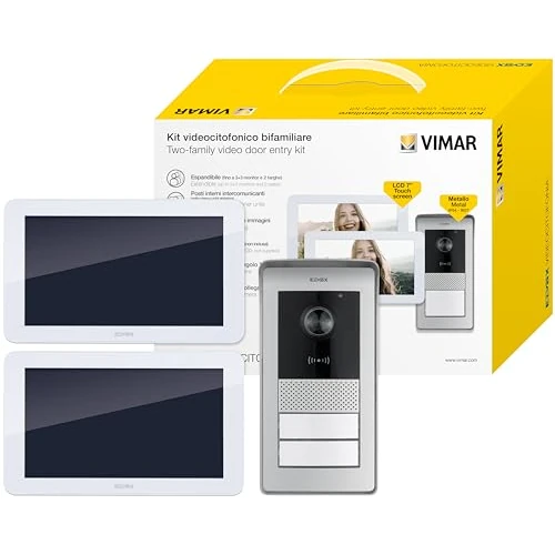 Limited offer: Vimar K42936 Double Family Video Door Phone Kit Touch Screen Video Door Phone Door Phone Number Plate with RFID Reader with 2 Buttons, 2 x 40103 Power Supply, 4 Way Bus Distributor, Fixing Brackets from 340.96 EUR to 340.96 EUR (save 0%)