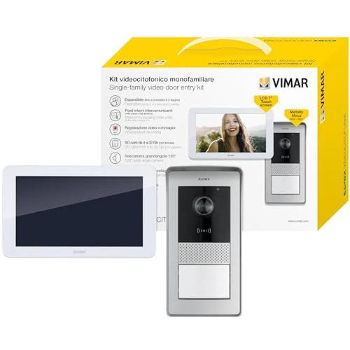 Tijdelijke aanbieding: Vimar K42915 video-deurintercomsysteem, 1-familie-display, touchscreen, RFID-kenteken, voeding met verwisselbare stekkers, EU-standaard, UK, USA, AUS, bevestigingsklemmen van 278.44 EUR naar 278.44 EUR (korting 0%)