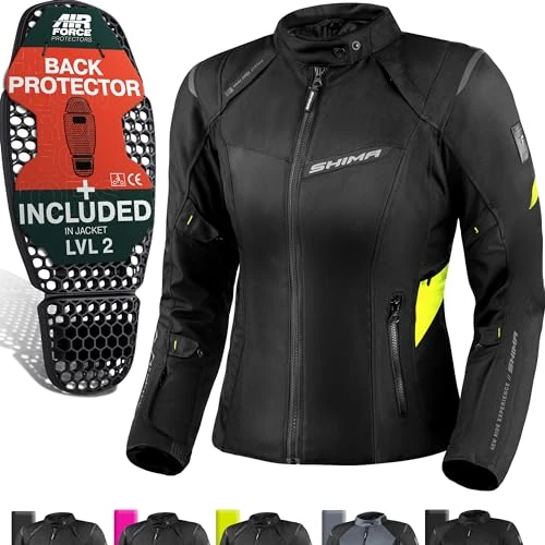 SHIMA RUSH Veste Moto Femme Homologué AIRFORCE Dorsale Blouson Armure Protecion Vestes Imperméable Textile Vetement Hiver Ete Touring Motos Aventure équipements (Femmes, Veste Regular, Fluo, XS)
