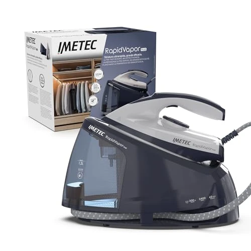 Imetec Rapidvapor Plus - Plancha generadora de vapor, lista en 1 minuto, depósito de 1,2 L, suela con revestimiento Fluid Ceramic, chorro de vapor de 300 g, presión de bombeo de 5,5 bares
