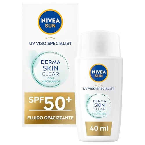 NIVEA Sun Derma Skin Clear Crème Solaire Visage SPF 50+ 40 ml Protection Solaire Visage Complexe Anti-Imperfections + Niacinamide Crème Visage SPF 50+ en Fluide Ultra Léger
