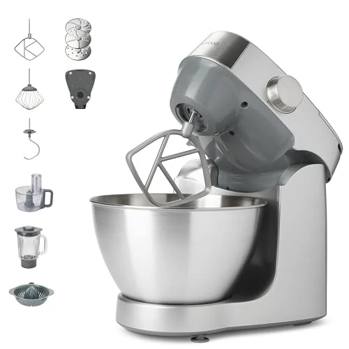 Kenwood Prospero+ KHC29A.O0SI Planetary Kneader 4.3L Stainless Steel Bowl Including 10 Accessories + 3 Hooks and Whisks, Glass Mixer, Food Processing 3 Discs,