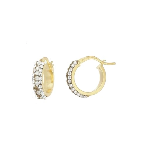 Offerta a tempo: DelPia, Orecchini 2begold in Oro 18kt e Argento Sterling 925 Tondi con Tre file di Cristalli Bianchi Luminosi (10 mm) - 0% da 46.04 € a 46.04 €