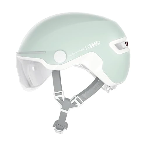 Kask miejski ABUS HUD-Y ACE – stylowy kask rowerowy z daszkiem i magnetycznym, ładowalnym tylnym światłem LED – dla kobiet i mężczyzn - czysta mięta, Rozmiar M