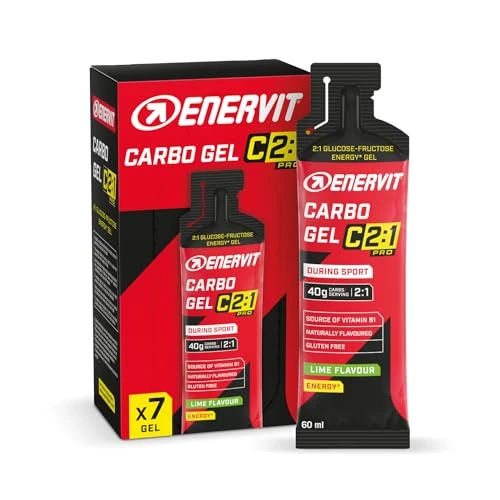 Enervit Carbo Gel C2:1PRO Lime – Energie Gel mit 40 g Kohlenhydraten pro Portion und 50% schneller absorbierten Kohlenhydraten, Limettengeschmack, Vegan, Glutenfrei, 7 Packungen à 60 ml
