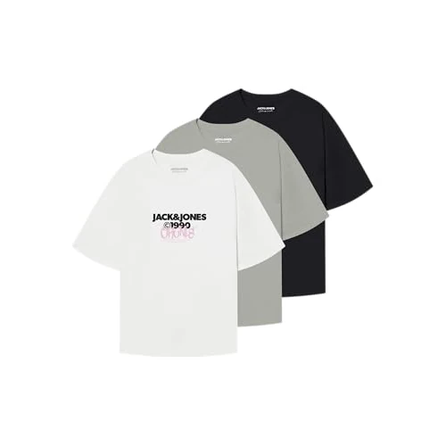 Jack & Jones JORBUSHWICK Tee SS Crew Neck FST 3PK MP, Mineral Gray/Pack:W. Black+Brightwhite, L
