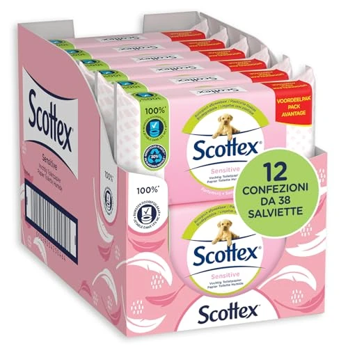 Offerta a tempo: Scottex Sensitive Carta Igienica Umidificata, 456 Salviette - 31% da 29.99 € a 20.69 €