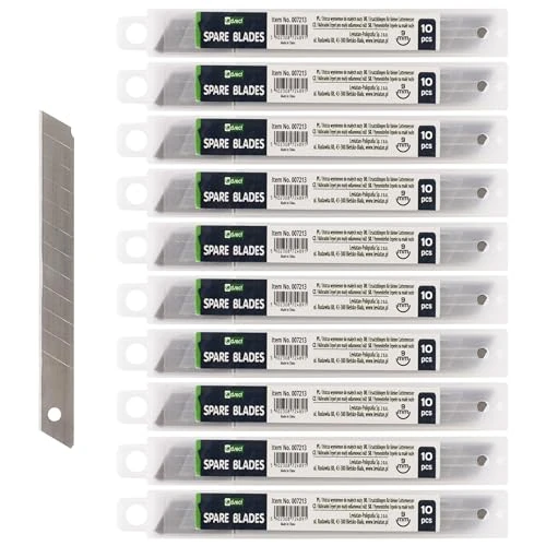 D.RECT- 100 Stück Cuttermesser Klingen klein 9mm | Abbrechklingen 100 Klingen | Ersatzklingen für Universalmesser | Cutterklingen
