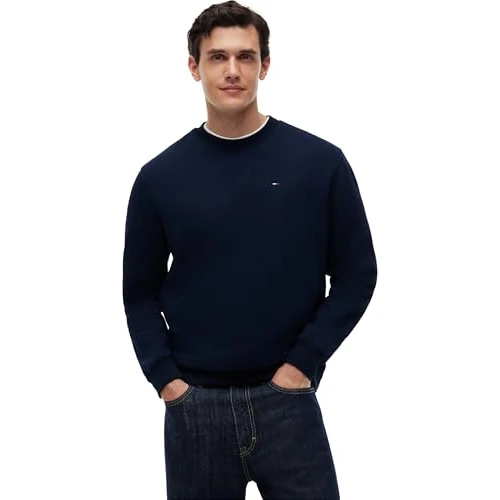 Offre limitée : Tommy Jeans Sweat Homme Regular Fit Flag Fleece Col Ras-du-Cou, Bleu (Dark Night Navy), L de 69.90 € à 59.45 € (15% de remise)