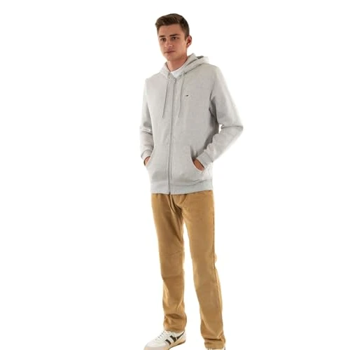Tommy Jeans Sweat à Capuche Zippé Homme Flag Zip Thru avec Capuche, Gris (Silver Grey Heather), XS