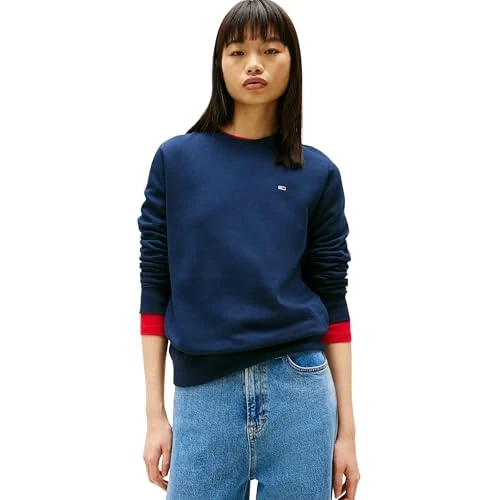 Offre limitée : Tommy Jeans Pull Femme Crew Neck Col Ras-du-Cou, Bleu (Dark Night Navy), S de 51.03 € à 53.12 € (-4.10% de remise)