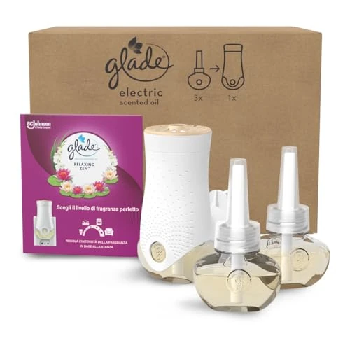 Glade Líquido eléctrico ambientador para ambientes con aceites esenciales, fragancia Relaxing Zen, 1 difusor y 3 recargas