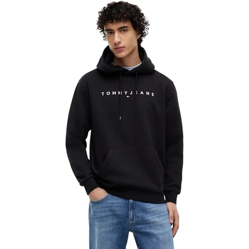 Tommy Jeans Mens Tjm Reg Linear Logo Ext Dm0dm20746 Pullover Hoodie, Black (Black), XS UK