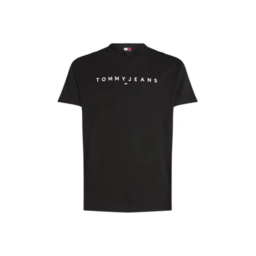 Tommy Jeans T-Shirt Homme Manches Courtes Linear Logo Coton, Noir (Black), XL