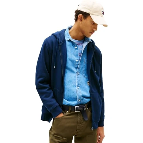 Offerta a tempo: Tommy Jeans Uomo Felpa con Zip Flag Zip Thru con Cappuccio — 16% da 89,90 € a 75,16 €