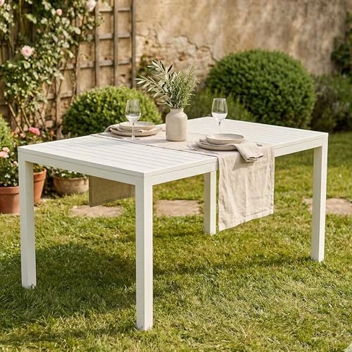 Offerta a tempo: Dmora - Tavolo da esterno Maratea, Ripiano rettangolare da pranzo, Tavolo da giardino multiuso, 100% Made in Italy, 150x90h72 Cm, Bianco - 35% da 123.99 € a 80.99 €