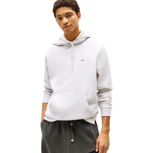 Tommy Jeans Men’s Regular Fit Flag Fleece Hoodie, Grey (Silver Grey Heather), XS